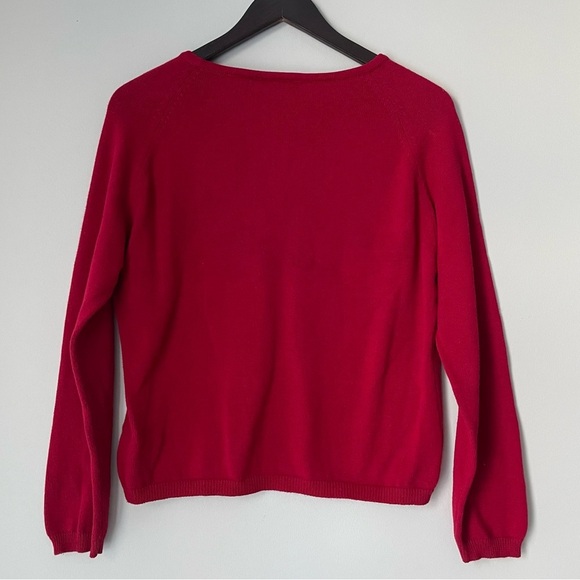 โ๏ธSOLDโ๏ธ Vintage 90s Red Festive Beaded Knit Sweater Top Ribbon Bow Floral L - Picture 2 of 8